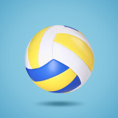 One volleyball ball in air on light blue background