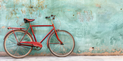 Vintage Bicycle Close-Up, copy space. Detailed view of a classic vintage bicycle outdoor next to an...