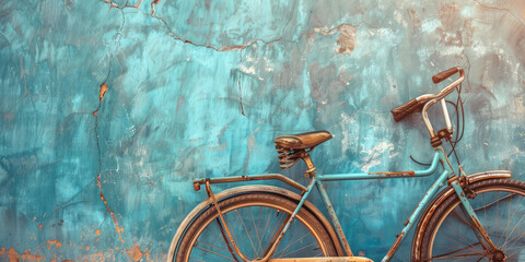Vintage Bicycle Close-Up, copy space. Detailed view of a classic vintage bicycle outdoor next to an old wall.