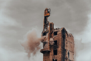 hit and explosion of a combat military missile in a residential building in Ukraine