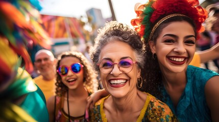 Three Generations of Brazilian Women, Celebrating Family and Tradition in Vibrant Attire.