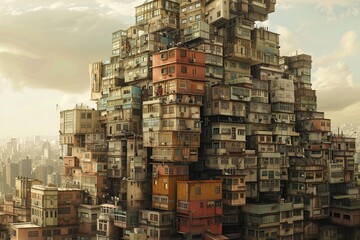 A photo of a very tall building adorned with multiple balconies on its upper floors, showcasing modern urban architecture. Generative AI