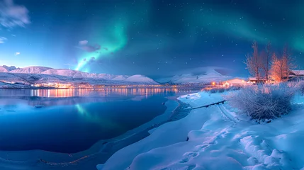 Fotobehang aurora borealis, northern winter-landscape © Comofoto