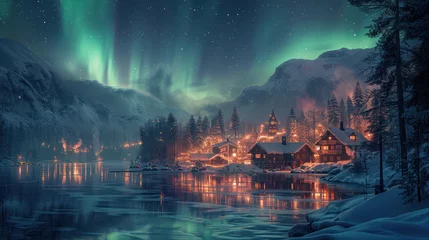 Poster Nordlichter aurora borealis, northern winter-landscape
