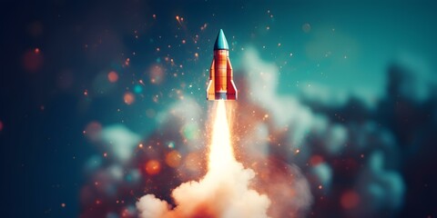Entrepreneur ignites success with rocket launch epitomizing growth planning and innovation. Concept Entrepreneurship, Success, Growth Planning, Innovation, Rocket Launch