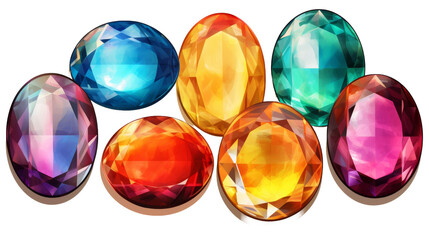 Colorful gemstones for esoteric on transparent background, Png format.