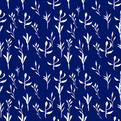 seamless pattern with leaves Dark blue background