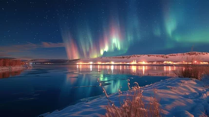 Papier Peint photo Lavable Aurores boréales aurora borealis, northern winter-landscape