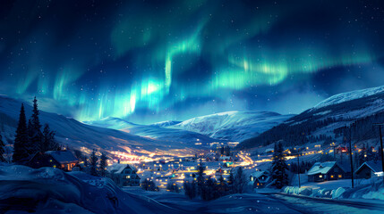 aurora borealis, northern winter-landscape - obrazy, fototapety, plakaty