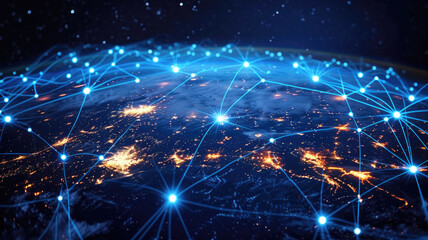 Fototapeta premium Global data network connections. Technology for telecommunications, connectivity, communication and information exchange. Ai generated