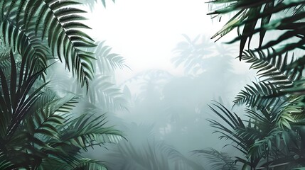 Fototapeta na wymiar Exotic foggy forest. Jungle panorama forest