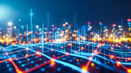 Fototapeta na wymiar Urban Nexus, A Digital Framework of Connectivity, Illuminating the Pathways of Future Cities