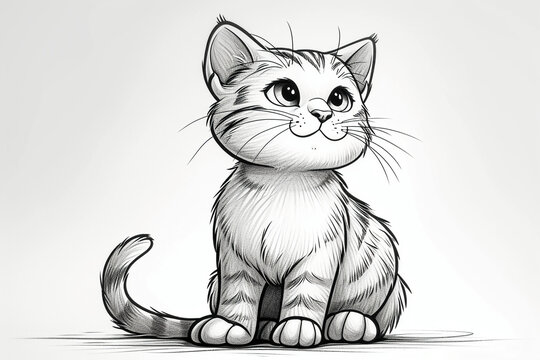 
simple minimalistic toddler coloring book image of a cat, thick lines, white background, white images