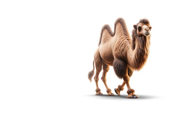 An elegant camel stands poised against a transparent backdrop, its gaze capturing the timeless grace of the desert