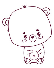 Cute outline bear cub. Funny animal Teddy kawaii character. Vector illustration. Line drawing, coloring book. Kids collection.