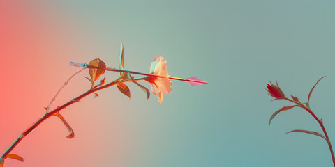 A  flower and an arrow, pastel colors, minimal concept 