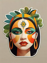 Illustration Design of a Beautiful Woman's Face with Traditional Adornments for Festive Celebrations.