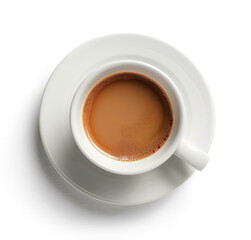 Cup of coffee top view on transparent background