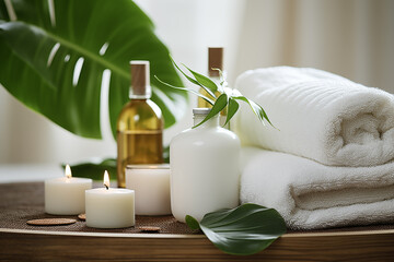 Obraz na płótnie Canvas Spa salon accessories. Rest and relaxation. Skin care product package design.