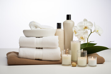Obraz na płótnie Canvas Spa salon accessories. Rest and relaxation. Skin care product package design.
