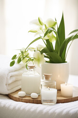 Spa salon accessories. Rest and relaxation. Skin care product package design.