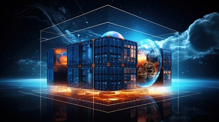 Logistic container for global business connection. Logistic and delivery, international network distribution concept.