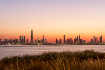 View of Dubai skyline, shot made from Dubai creek harbor
