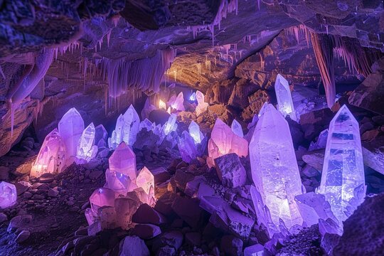 The image captures a cave brimming with numerous ice formations, showcasing the beauty of natures frosty wonders. Generative AI