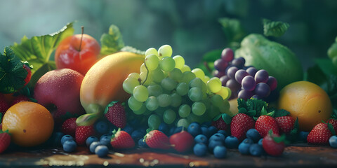 Obraz na płótnie Canvas Different Kinds of Fruits Background - Ai Generated