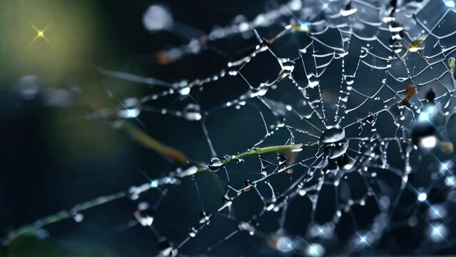  Spiderweb Dew Drops  Nature's Artistry Unveiled at Foggy Dawn