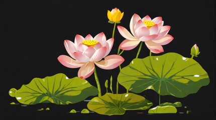 flower with leafillustration on black background