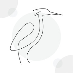 Heron single continuous one line out line vector art  drawing  and tattoo design on white background