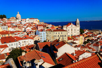 View of Alfama, the oldest neighborhood of Lisbon, from Santa Luzia viewpoint in Lisbon, Portugal