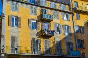 Nice, France, 02/13/2024: The architecture of the old town in Nice boasts a blend of Italian style...