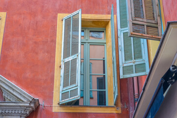 Nice, France, 02/13/2024: The architecture of the old town in Nice boasts a blend of Italian style...