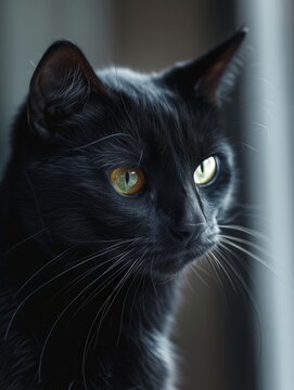 a close up of a black cat