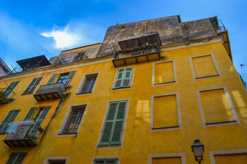 Nice, France, 02/13/2024: The architecture of the old town in Nice boasts a blend of Italian style...
