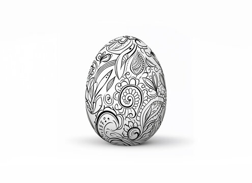 Flat Easter egg, contour drawing of the pattern in the egg, black and white drawing for coloring. Happy Easter