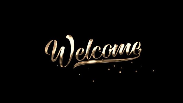 Welcome text animation with beautiful lettering in gold color