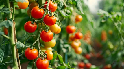 Fotobehang Agricultural development concept, cherry tomato harvest © Taisiia