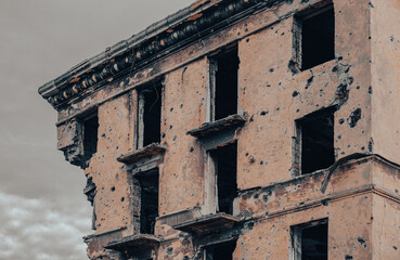 destroyed and burned houses in the city Russia Ukraine war