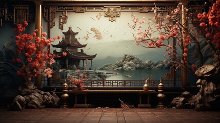 Ornate Stage Background with Japanese Elements