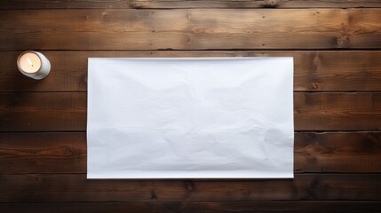 Rectangular White Sheet of Paper on a Wooden Background