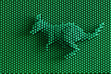 Physical pixel art - kangaroo. Lots of green pixel details.  Symbolic abstract background or...