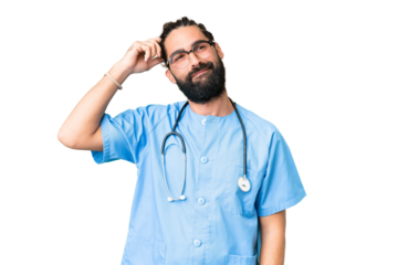 Young doctor man over isolated chroma key background having doubts and with confuse face expression