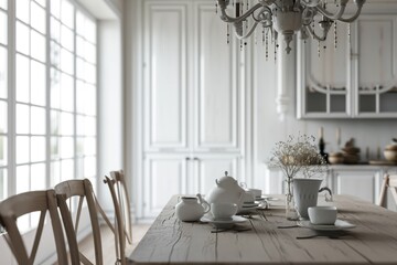 Country Chic: Traditional Dining Area Interior Design Mockup in 3D Render