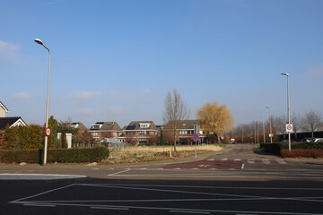 Houses in the Veldewater neighbourhood with bridge in Nieuwerkerk aan den IJssel