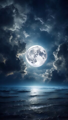Night sky with full bright moon in the clouds