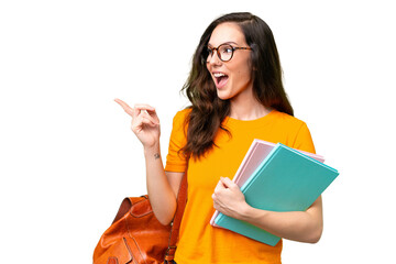 Young student caucasian woman over isolated background intending to realizes the solution while lifting a finger up - obrazy, fototapety, plakaty