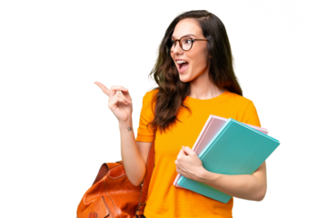 Young student caucasian woman over isolated background intending to realizes the solution while lifting a finger up